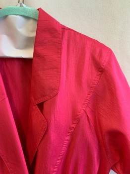 JOAN WALTERS, Hot Pink, Polyester, Solid, S/S, Notched Lapel, Velcro at Waist, Pleated Waistband