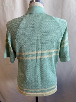 N/L, Sea Foam Green, Lt Yellow, Polyester, Stripes, Collar Attached, Half Placket, Short Sleeves