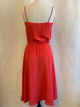 JONATHAN MARTIN, Red, Synthetic, Solid, Spaghetti Straps, B.F., Elastic Waist, Hem Below Knee, 2 Tiny Holes In Front Left Of Skirt, No Belt