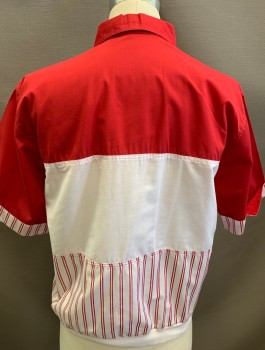 AWARD, Brick Red, White, Cotton, Color Blocking, Stripes, S/S, Collar, 3 Button Opening, 1 Pocket,