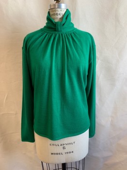 UNGARO, Green, Wool, Solid, Pleated Turtleneck, 3 Buttons at Back of Neck *Small Moth Holes on Left Sleeve*