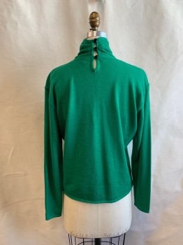 Womens, Sweater, UNGARO, Green, Wool, Solid, B:38, Pleated Turtleneck, 3 Buttons at Back of Neck *Small Moth Holes on Left Sleeve*