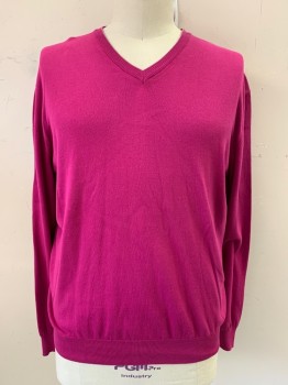 Mens, Pullover Sweater, Toscano Firenxe, Fuchsia Purple, Cotton, Solid, XXL, Long Sleeve, V Nack