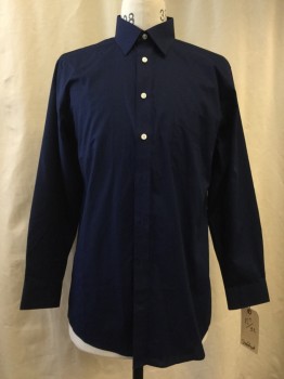 STAFFORD, Navy Blue, Poly/Cotton, Solid, C.A., B.F., 1 Pckt, L/S