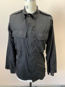 Mens, Fire/Police Shirt, TRU SPEC, Black, Cotton, S/LONG, C.A., Button Front, 2 Pockets, Epaulets