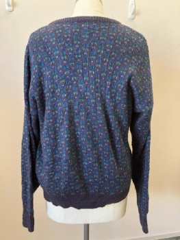 Mens, Sweater, JANTZEN, XL, Navy/ Multi-color, Knit, V Neck, L/S, Pullover