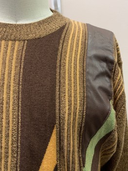 Mens, Sweater, JANTZEN, Brown, Multi-color, Acrylic, Wool, Stripes, L, CN, Olive Green And Orange Stripes
