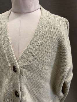 Childrens, Cardigan Sweater, GAP, Beige, Cotton, Acrylic, Solid, 8, M, Button Front, V-N, Tortoise Shell Buttons, Chunky Rib Knit
