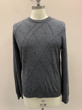 Mens, Pullover Sweater, BLOOMINGDALE'S, Lt Gray, Wool, Cashmere, Solid, Textured Fabric, M, CN,