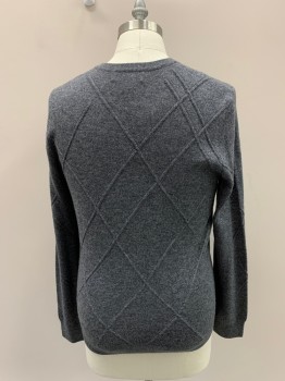 Mens, Pullover Sweater, BLOOMINGDALE'S, Lt Gray, Wool, Cashmere, Solid, Textured Fabric, M, CN,