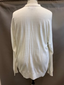 Mens, Pullover Sweater, PRESTIGE, White, Gray, Black, Acrylic, Houndstooth, 4XL, Polo Sweater, Collar Attached, 1/4 Button Front, Long Sleeves, Solid White Collar Sleeves, Waist & Back
