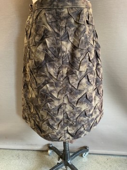 Womens, Sci-Fi/Fantasy Skirt, MTO, Brown, Mushroom-Gray, Khaki Brown, Tan Brown, Synthetic, Cotton, Mottled, W30, Velcro Snap On Waist Band. Front Slit, With Geometric Pleading , Khaki,  Texture Panel On Front