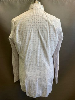 SAKS 5TH AVE, White, Red, Blue, Polyester, Cotton, Abstract , L/S, Button Front, Collar Attached