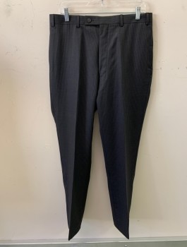 CALVIN KLEIN, Charcoal Gray, Wool, Stripes, F.F, 4 Pockets, Zip Fly, Belt Loops