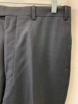 Mens, Suit, Pants, CALVIN KLEIN, Charcoal Gray, Wool, Stripes, 34/31, F.F, 4 Pockets, Zip Fly, Belt Loops