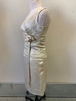 Elegant Miss, Champagne, Gold, Silk, Speckled, Sleeveless, V Neck, Crossover, Bust Band with Side Flower and Ribbons, Back Zipper,