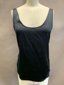 Womens, Shell, VINCE, Black, Silk, Solid, XXS, Satin, Scoop Neck, 1" Wide Straps, Self Ties at Back Waist