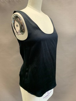 Womens, Shell, VINCE, Black, Silk, Solid, XXS, Satin, Scoop Neck, 1" Wide Straps, Self Ties at Back Waist