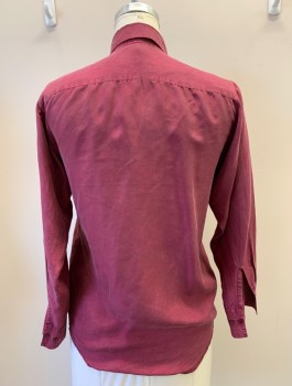 Womens, Blouse, NO LABEL, Raspberry Pink, Silk, Solid, B38, L/S, Button Front, Collar Attached, Chest Pockets, Washed