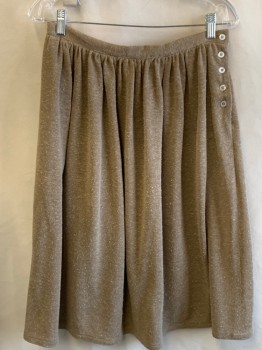 GEORGETTE, Camel Brown, Polyester, Silk, Textured Fabric, Tweed, Skirt, Gathered Waist with Side Button Closure, 2 Side Pockets