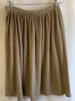 Womens, 1980s Vintage, Piece 2, GEORGETTE, Camel Brown, Polyester, Silk, Textured Fabric, Tweed, W 30, Skirt, Gathered Waist with Side Button Closure, 2 Side Pockets