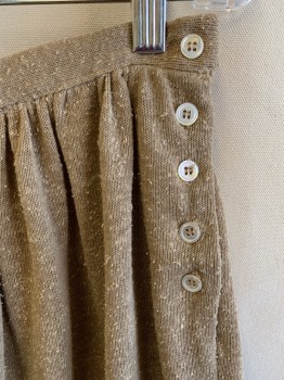 Womens, 1980s Vintage, Piece 2, GEORGETTE, Camel Brown, Polyester, Silk, Textured Fabric, Tweed, W 30, Skirt, Gathered Waist with Side Button Closure, 2 Side Pockets