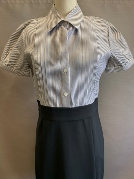 THEORY, Black, White, Wool, Spandex, Stripes, S/S, Button Front, Collar Attached, Side Pockets, Side Zipper