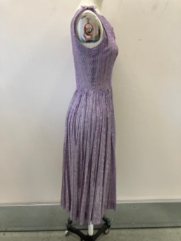 N/L, Lavender Purple, Multi-color, Acetate, Polka Dots, Empire Style, Sheer Lavender Self  Stripes, Knot At Slvs,, V-N, With Scallopped Edge, Side Zipper, Pleated At Skirt