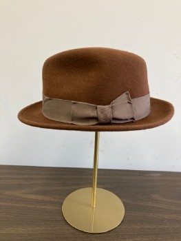 Mens, Fedora, BAILEY, Sienna Brown, Wool, Solid, 7 1/2 , L, Short Brimmed, 1 1/2" Grosgrain Band And Bow