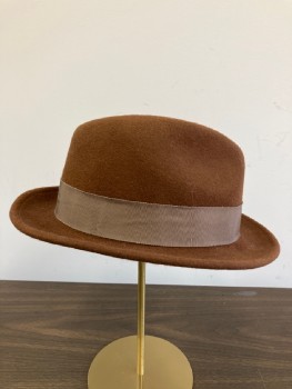 Mens, Fedora, BAILEY, Sienna Brown, Wool, Solid, 7 1/2 , L, Short Brimmed, 1 1/2" Grosgrain Band And Bow