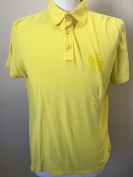 JOE, Yellow, Cotton, Solid, Yellow, Collar Attached, 3 Button Front, Short Sleeves,