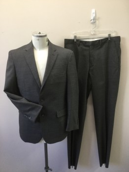 Mens, Suit, Jacket, JOS A BANK, Gray, Wool, Spandex, Heathered, 42R, Heathered Stretch Wool. 2 Buttons Single Breasted, 3 Pockets, 2 Vents at Back