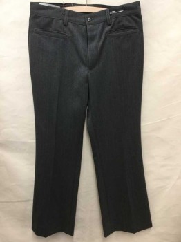Mens, Slacks, N/L, Charcoal Gray, Gray, Polyester, Cotton, Stripes - Micro, I:31.5, W:32, Twill, Flat Front, Zip Fly, 2 Welt Pockets In Front, Boot Cut Leg