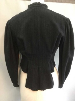 N/L, Charcoal Gray, Gray, Wool, Stripes - Pin, Long Sleeve Button Front, Stand Collar, Pleated At Center Front Button Placket, Puffy Sleeves Gathered At Shoulders, Pleated Vent Detail At Center Back Hem, Made To Order  ** 1/2" Hole At Center Front Bust,