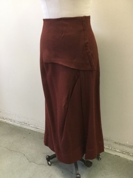 N/L, Rust Orange, Wool, Solid, Hobble Skirt. Novelty Shaped Closure at Side Front,