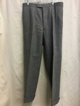 Mens, 1920s Vintage, Suit, Pants, NL, Heather Gray, Wool, Heathered, 34/29, Double Pleated, 2 Welt Pockets On Seam, Button Fly, Tab Waist, Cuffed