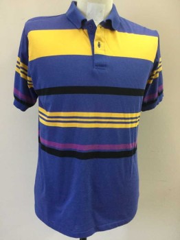 Mens, Polo Shirt, LEVI'S, Royal Blue, Yellow, Black, Purple, Polyester, Cotton, Stripes - Horizontal , L, Short Sleeve,
