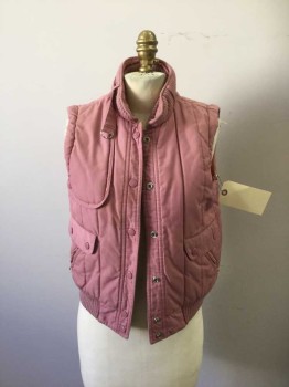 Womens, Vest, N/L, Dusty Rose Pink, Acrylic, Polyester, Solid, L, Vest , Snapfrnt, Stand Collar Multiple Pkts Cream Foux Linning