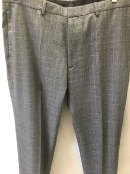 Mens, Suit, Pants, BANANA REPUBLIC, Heather Gray, Lt Blue, Wool, Acetate, Grid , Check , 31, 34, Heather Grey with Light Blue Grid & Check