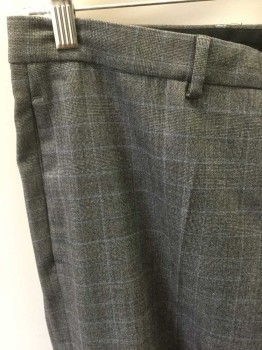 Mens, Suit, Pants, BANANA REPUBLIC, Heather Gray, Lt Blue, Wool, Acetate, Grid , Check , 31, 34, Heather Grey with Light Blue Grid & Check