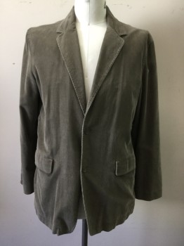 Mens, Sportcoat/Blazer, J. CREW, Lt Gray, Cotton, Solid, L, Corduroy, Single Breasted, 2 Buttons, C.A., Notched Lapel, L/S, 2 Flap Pocket