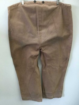 N/L, Lt Brown, Cotton, Solid, Twill, Button Fly, Black Suspender Buttons at Outside Waist, No Pockets, Made To Order Reproduction "Old West" Wear **Has Dirt Stains
