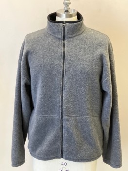 Mens, Casual Jacket, KAYNEE, Heather Gray, Synthetic, M, Stand Collarw/ Black Edge, Zip Front, 2 Side Pckts