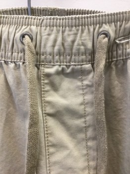 GAP, Khaki Brown, Cotton, Solid, Jogger Style Pants, with Elastic Waist with Khaki Drawstring Laces, Straight Leg, 4 Pockets