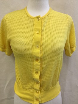 HEAD, Mustard Yellow, Polyester, Fishnet, Mesh Netting, Short Sleeves, Button Front,