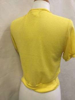 Womens, Top, HEAD, Mustard Yellow, Polyester, Fishnet, M, Mesh Netting, Short Sleeves, Button Front,