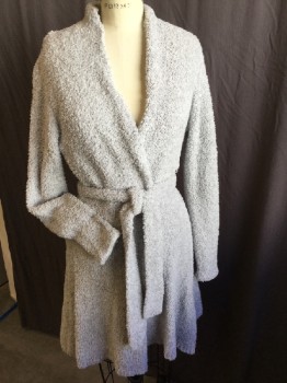 Womens, SPA Robe, LEMON, Lt Gray, Polyester, Cotton, Solid, S/M, Open Front, Long Sleeves, with Self Matching Belt