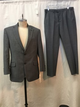 M&S COLLECTION, Heather Gray, Wool, Polyester, Heathered, Heather Gray, Notched Lapel, Collar Attached, 2 Buttons,  3 Pockets,