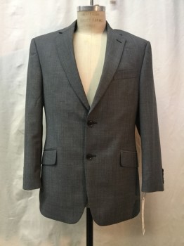 M&S COLLECTION, Heather Gray, Wool, Polyester, Heathered, Heather Gray, Notched Lapel, Collar Attached, 2 Buttons,  3 Pockets,