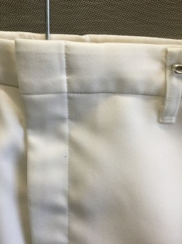 N/L, White, Polyester, Solid, Flat Front, Zip Fly, 4 Pockets, Flared Leg
